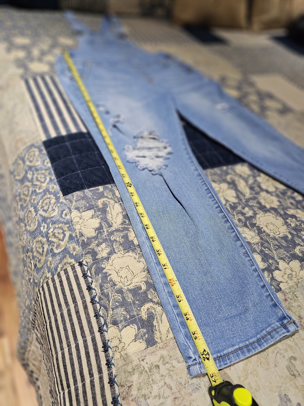 Womens Light Blue Distressed Denim Overalls - Picture 5 of 6